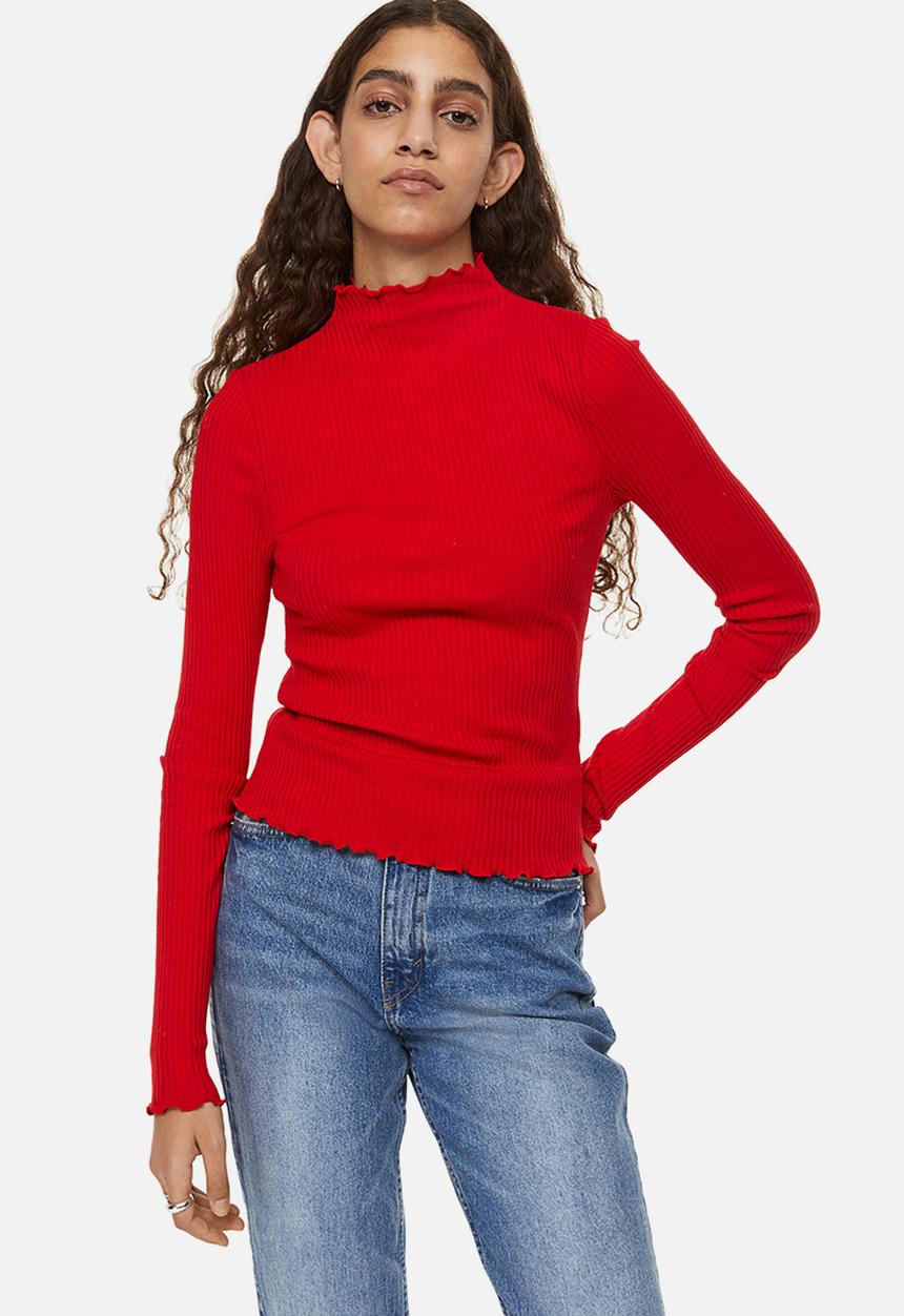 H&M - Long-sleeved ribbed top - red