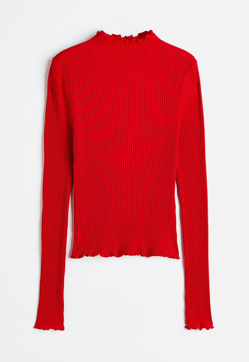 H&M - Long-sleeved ribbed top - red
