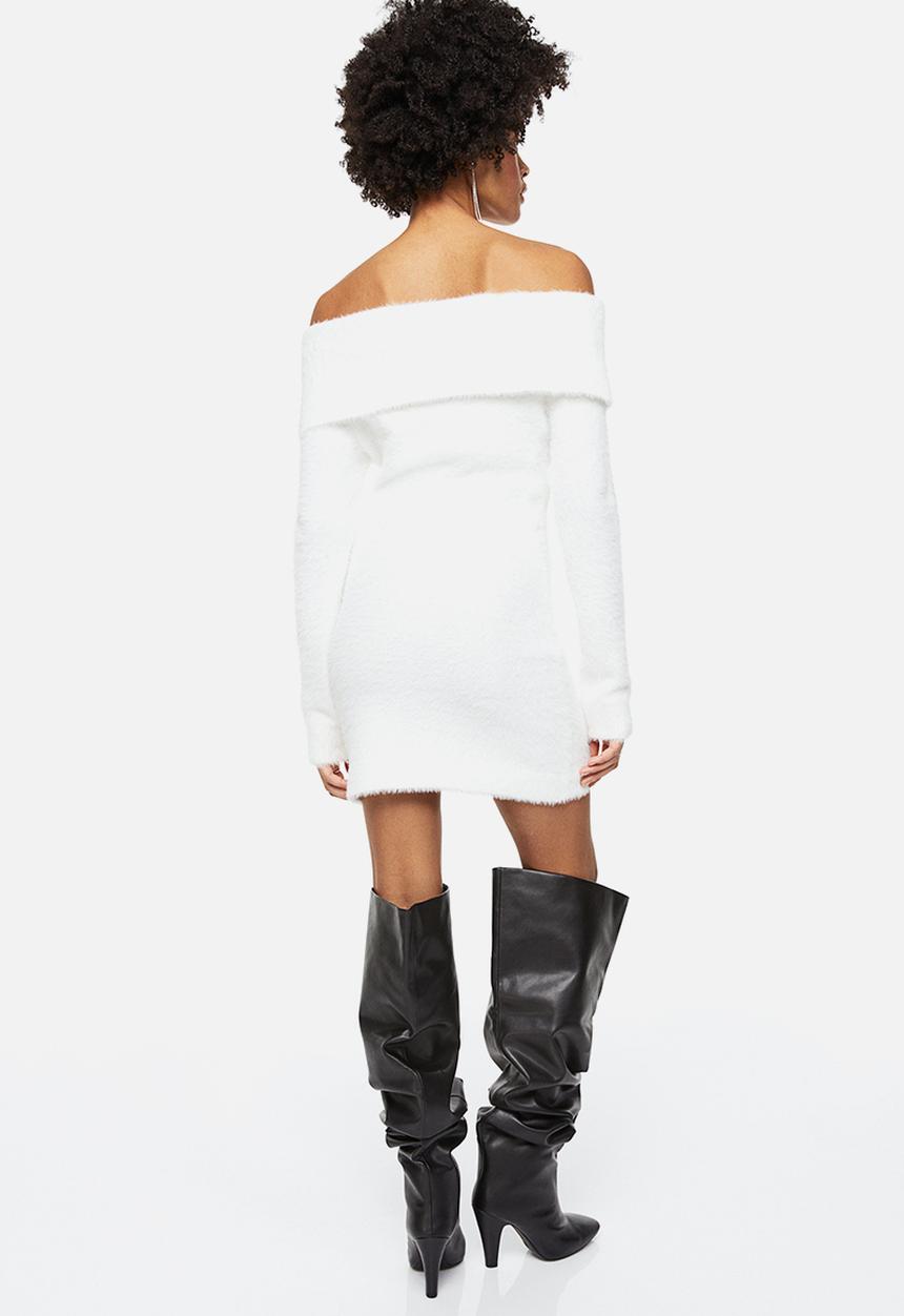 H&M - Fluffy off-the-shoulder dress - white
