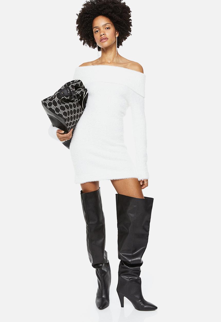 H&M - Fluffy off-the-shoulder dress - white
