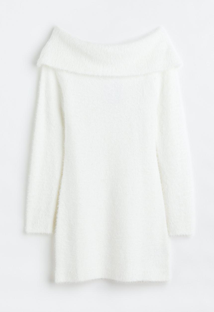 H&M - Fluffy off-the-shoulder dress - white