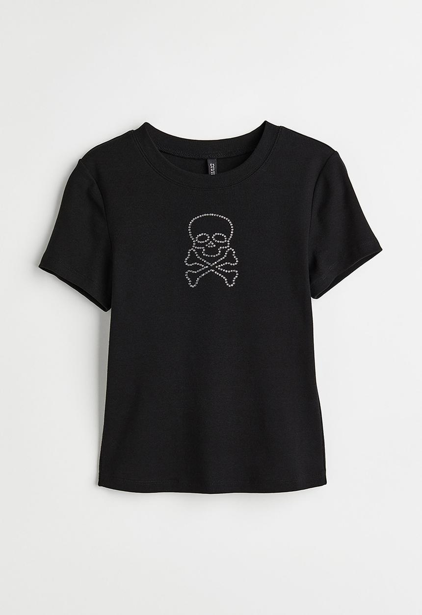 H&M - Fitted top - black/skull