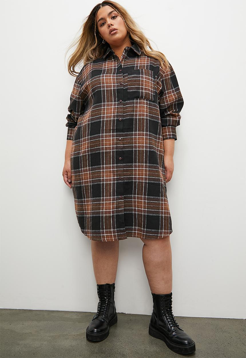 Superbalist - Flannel check shirt dress - choc check