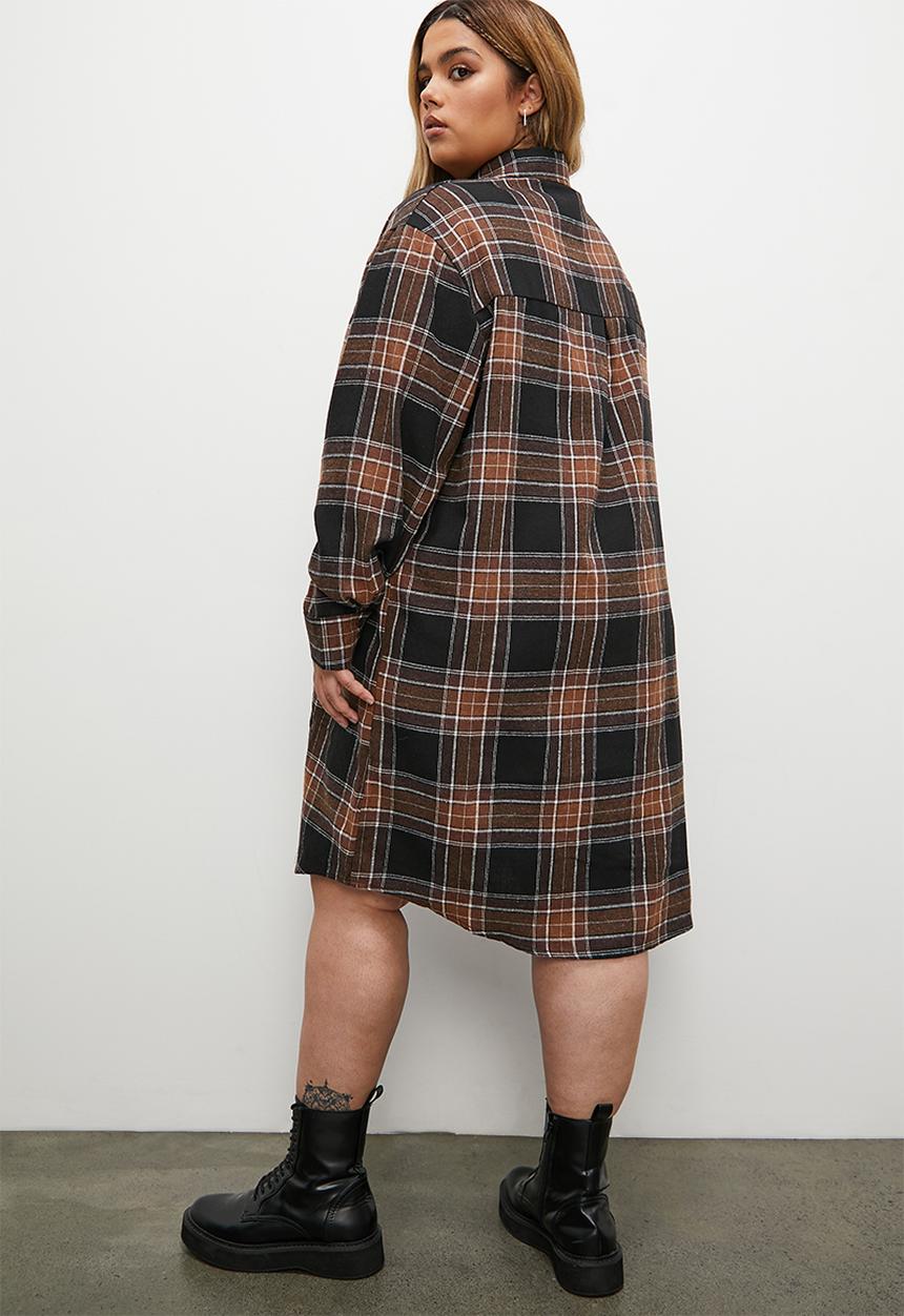 Superbalist - Flannel check shirt dress - choc check