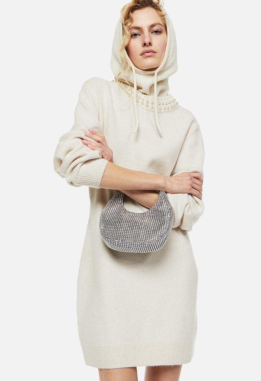 H&M - Beaded knitted dress - light beige/beads