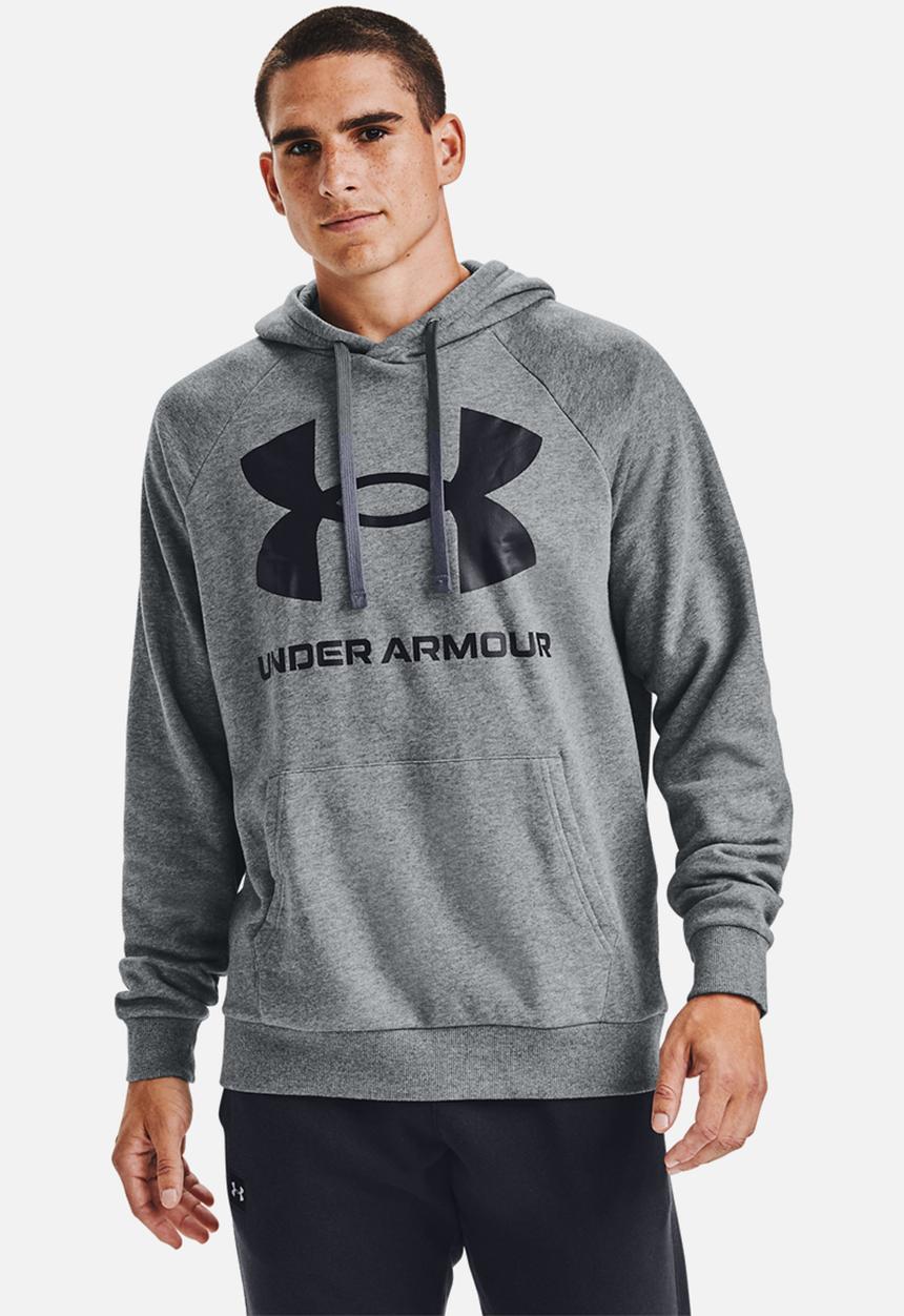 Under Armour - Ua rival fleece big logo hood - pitch gray light heather