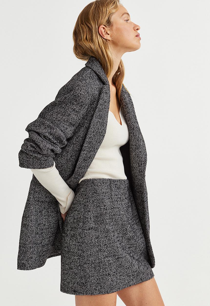 H&M - Mini skirt - grey/herringbone-patterned