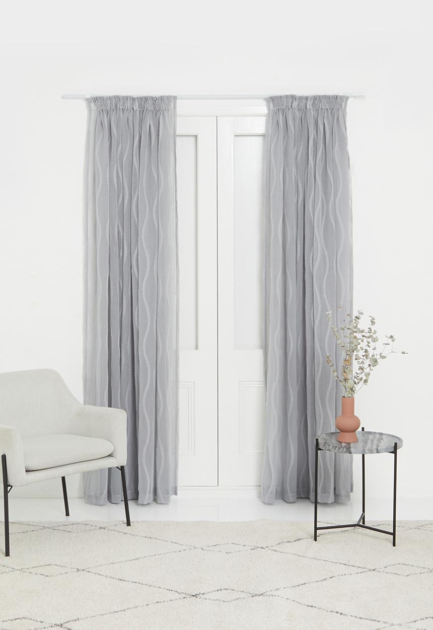 Design Collection - Wave sheer taped curtain -  grey