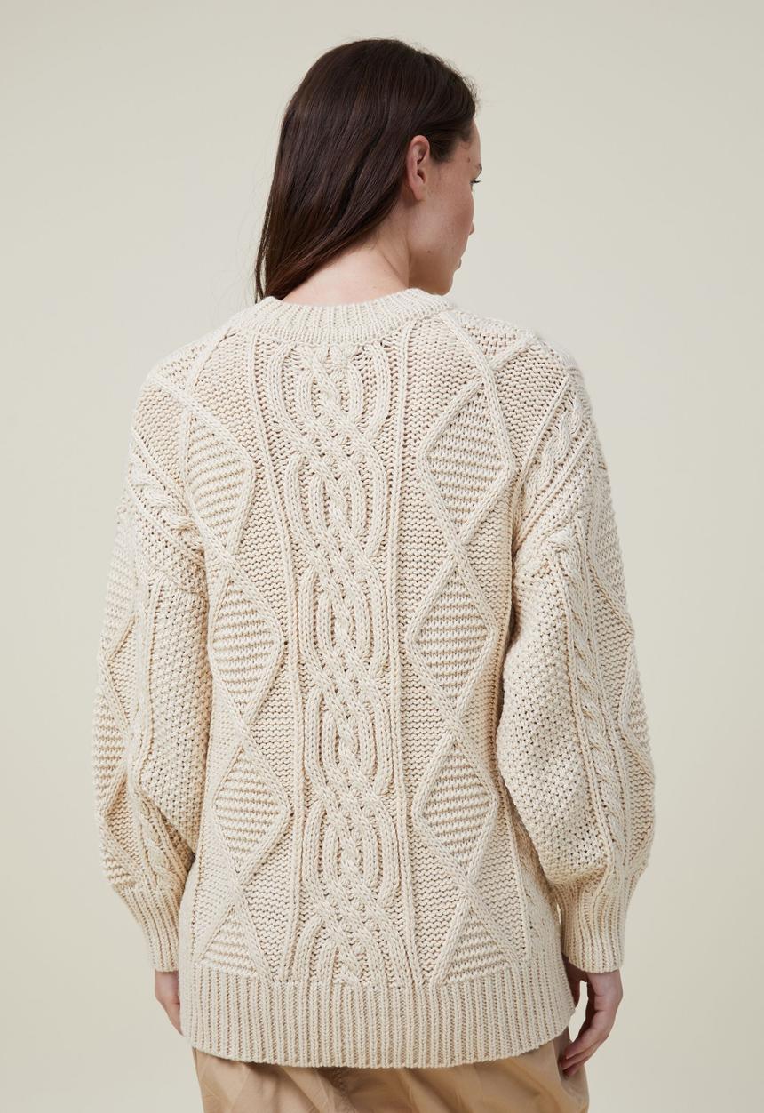 Cotton On - Oversized cable pullover - ecru