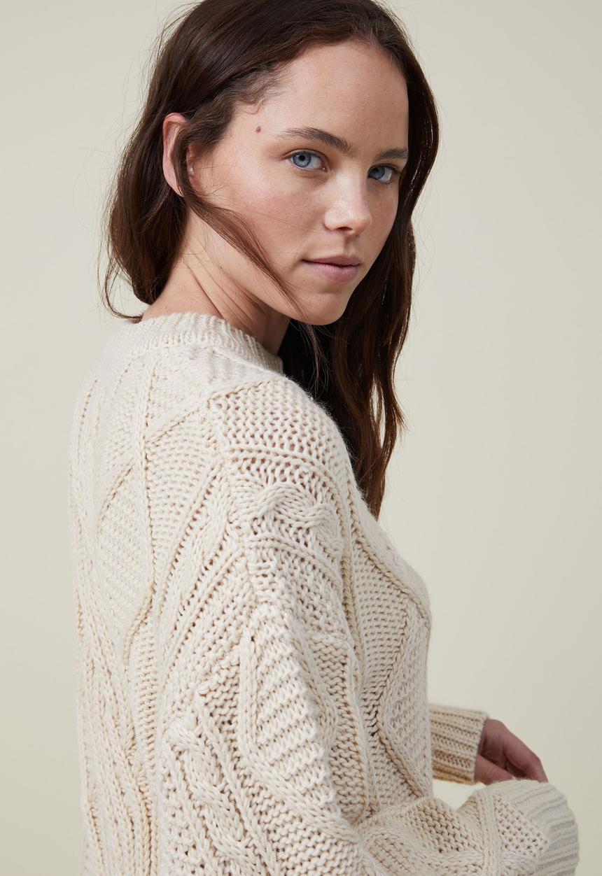 Cotton On - Oversized cable pullover - ecru
