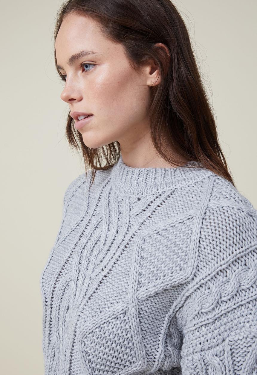 Cotton On - Oversized cable pullover - soft grey marle