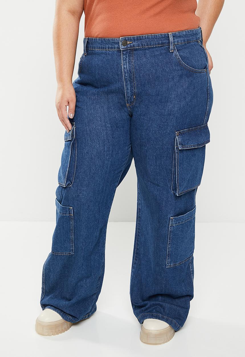 Cotton On - Plus cargo wide leg jean - nordic blue