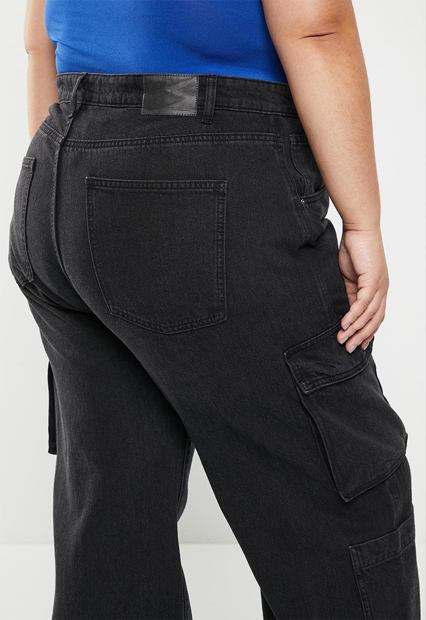Cotton On - Plus cargo wide leg jean - graphite black