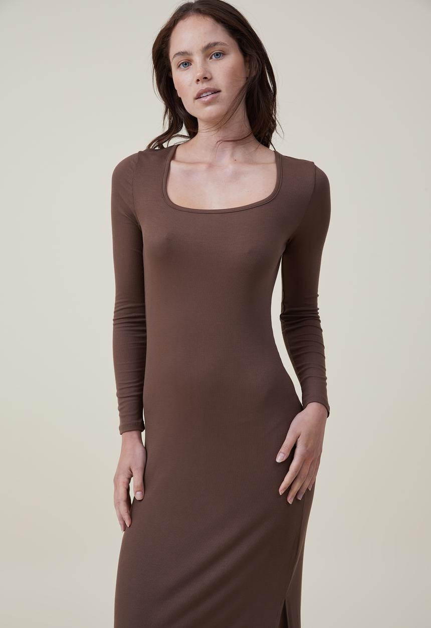 Cotton On - Staple long sleeve maxi dress - rich brown