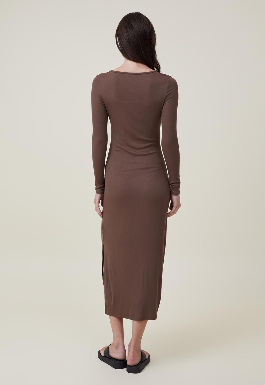 Cotton On - Staple long sleeve maxi dress - rich brown