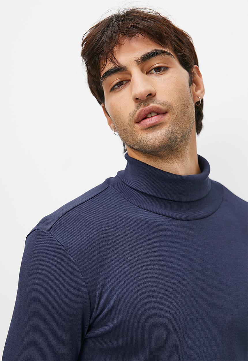 Superbalist - Sochi slim ribbed roll neck long sleeve tee - navy