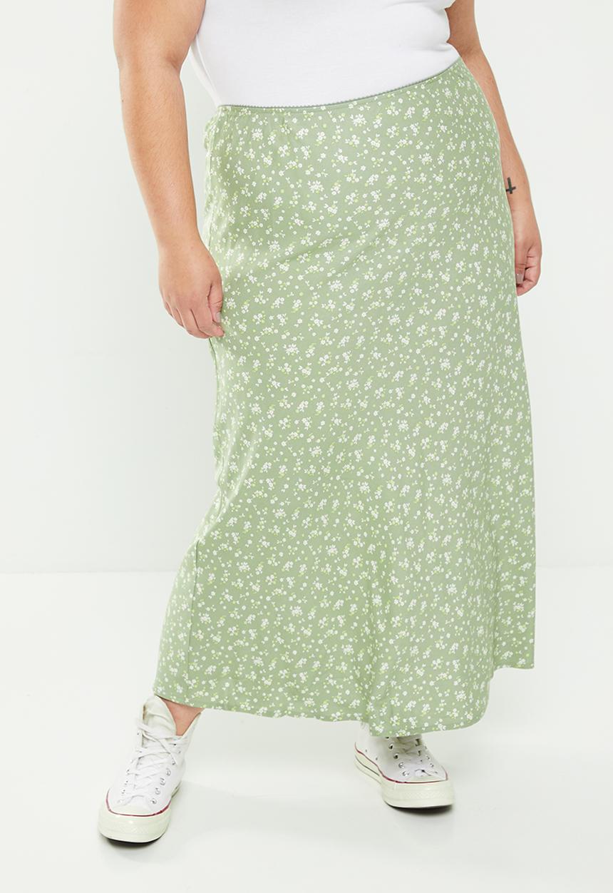 Cotton On - Plus picot maxi slip skirt - marlo ditsy tinted sage