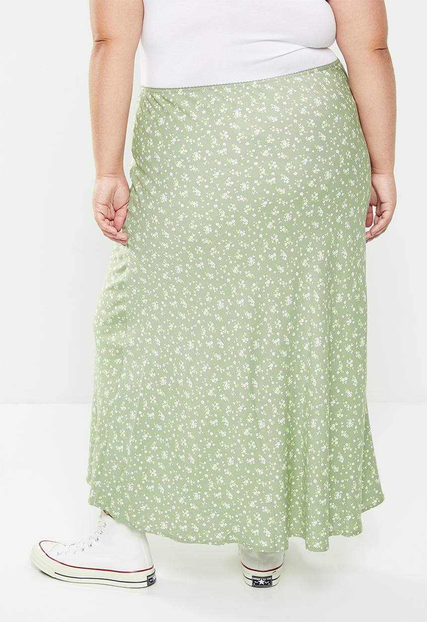 Cotton On - Plus picot maxi slip skirt - marlo ditsy tinted sage