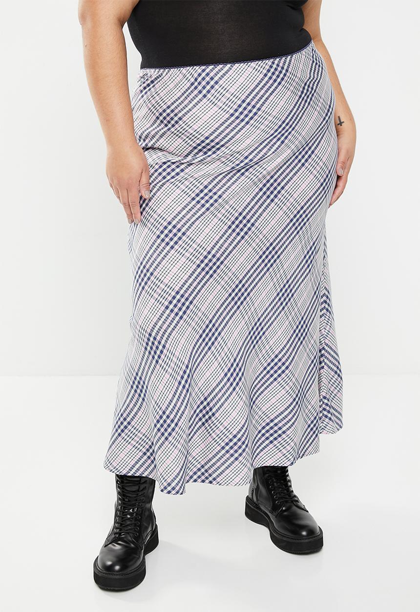 Cotton On - Plus picot maxi slip skirt - frankie check vintage navy