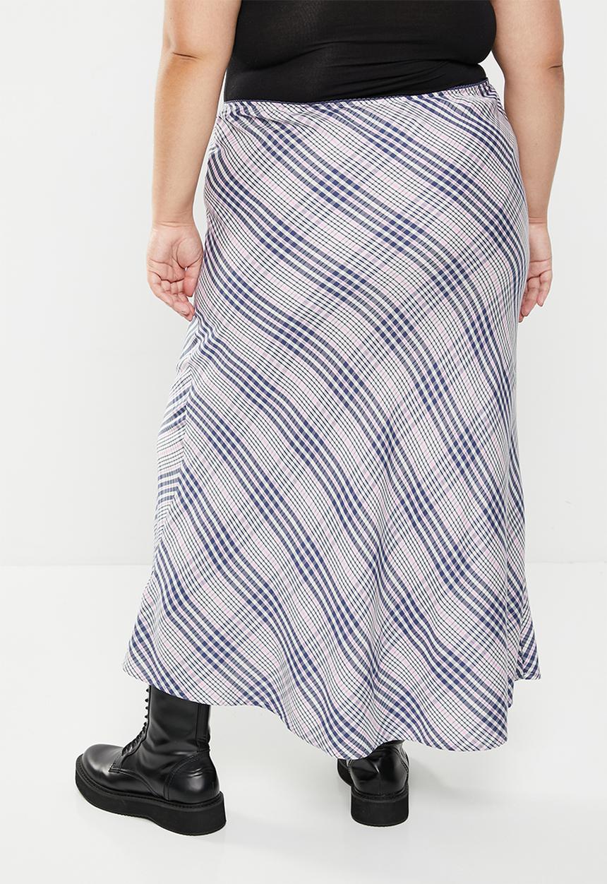 Cotton On - Plus picot maxi slip skirt - frankie check vintage navy