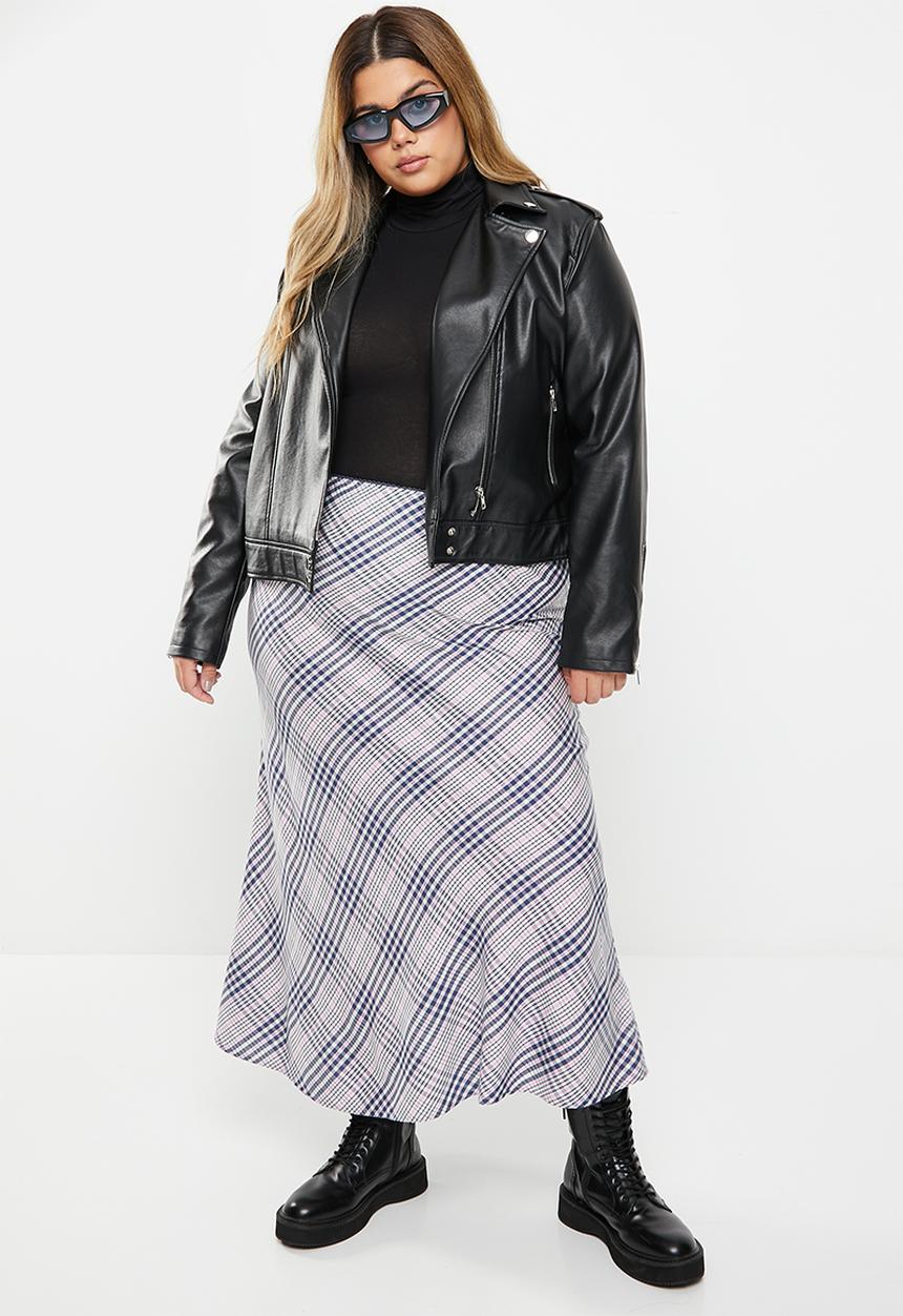 Cotton On - Plus picot maxi slip skirt - frankie check vintage navy