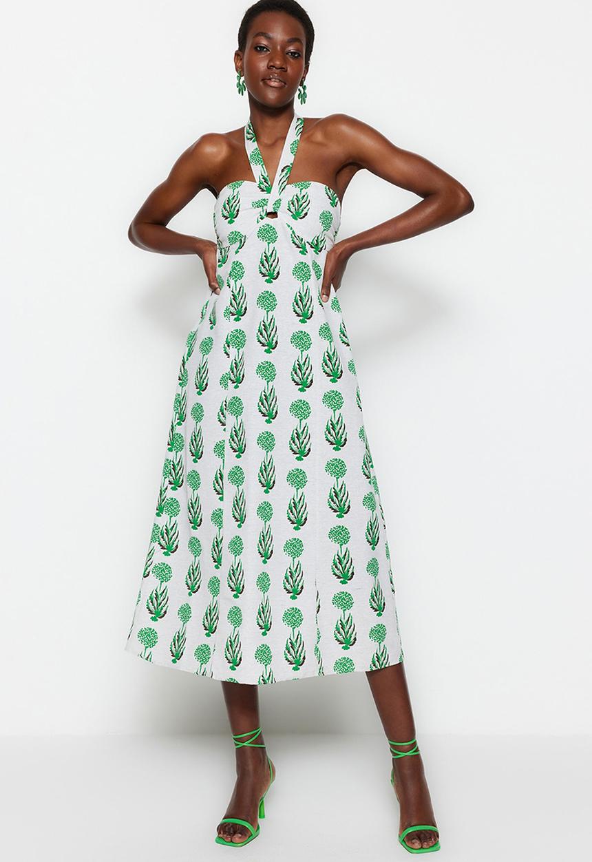 Trendyol - Skater neck tie dress - green