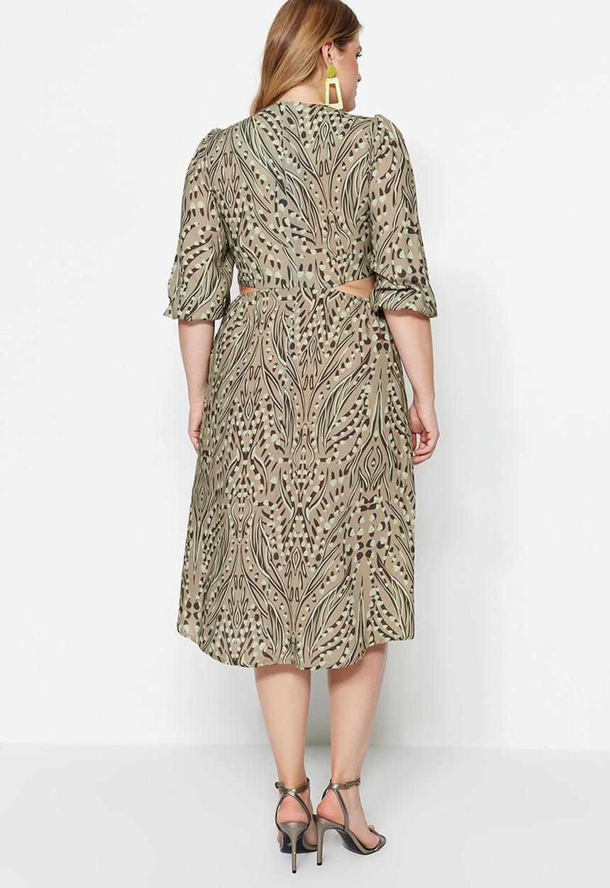 Trendyol - Plus v-neck cut out dress - multi