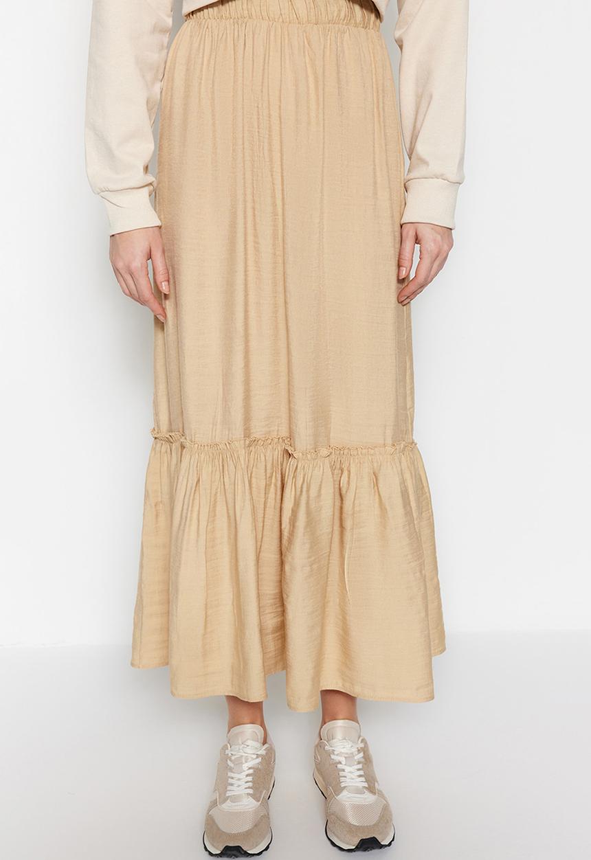 Trendyol - Modest tiered maxi skirt - mink