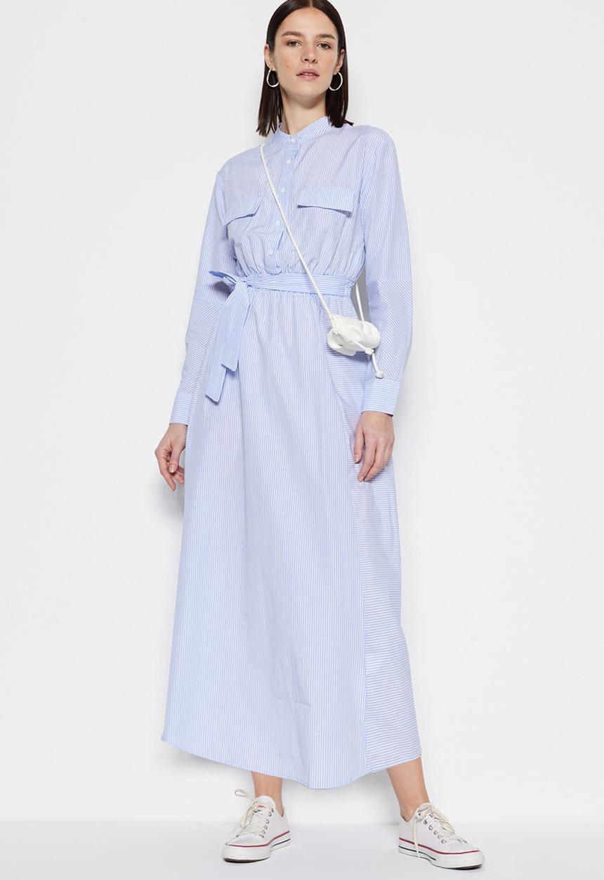 Trendyol - Modest stripe shirt dress - blue