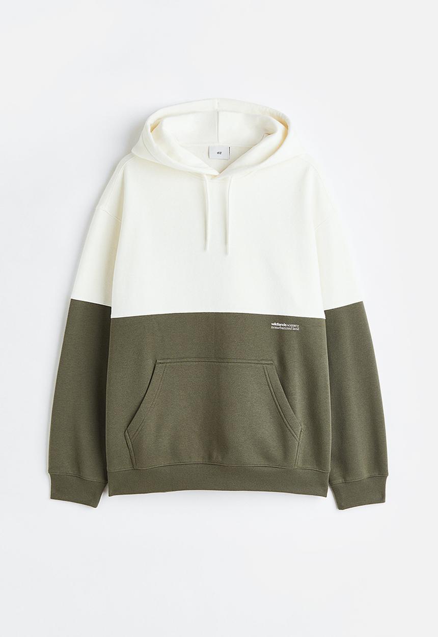 H&M - Relaxed fit hoodie - khaki green/block-coloured