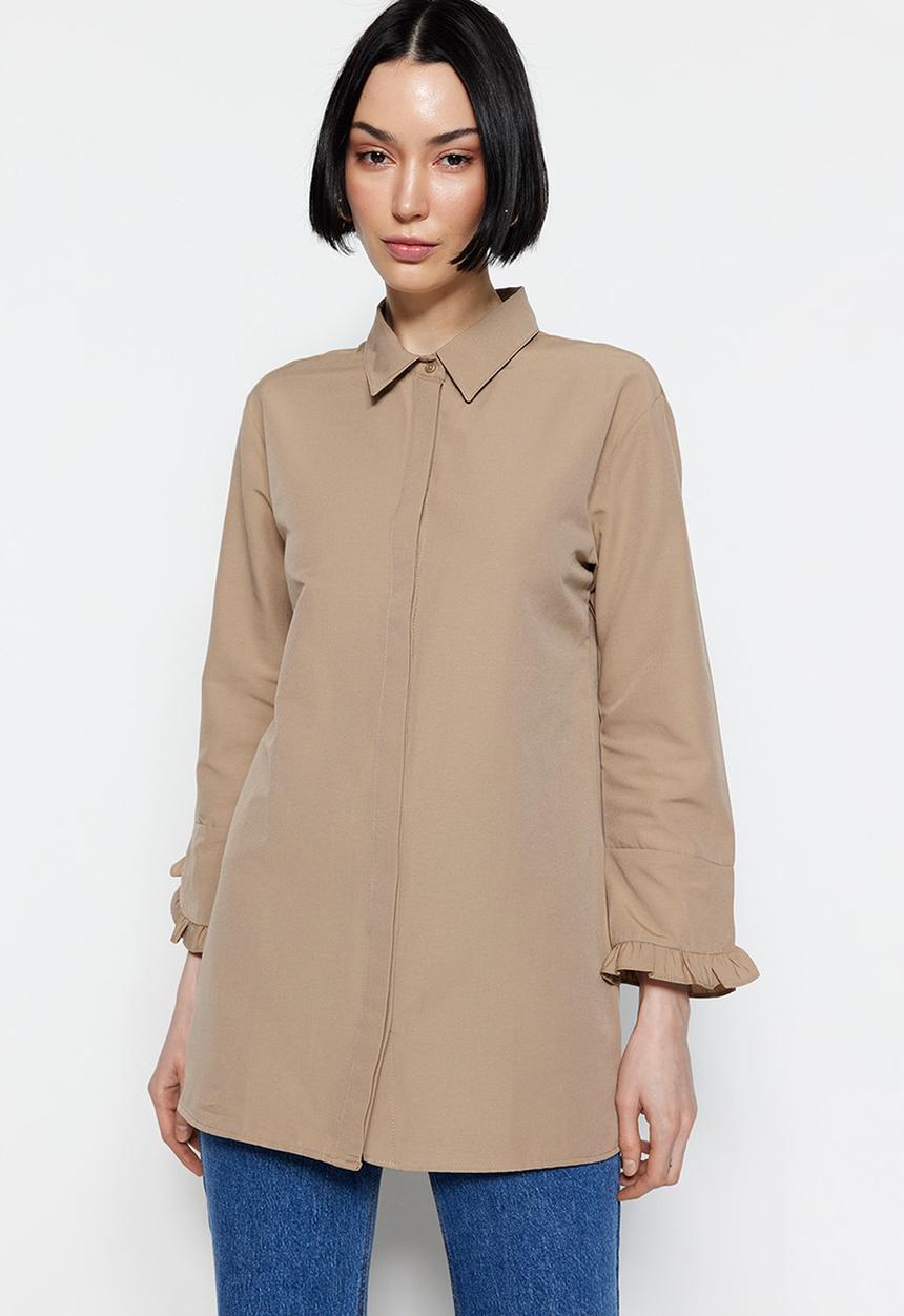 Trendyol - Modest frill cuff shirt - stone