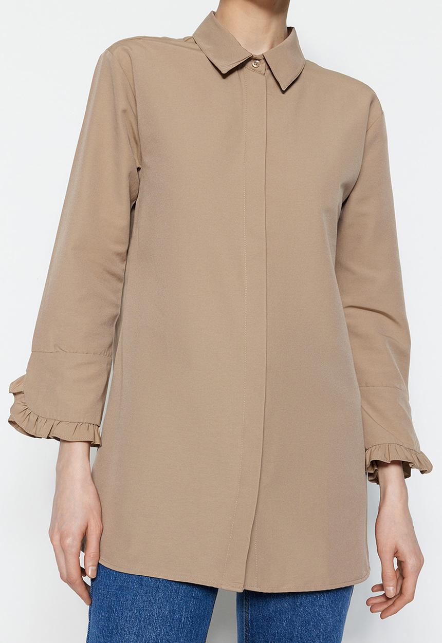 Trendyol - Modest frill cuff shirt - stone