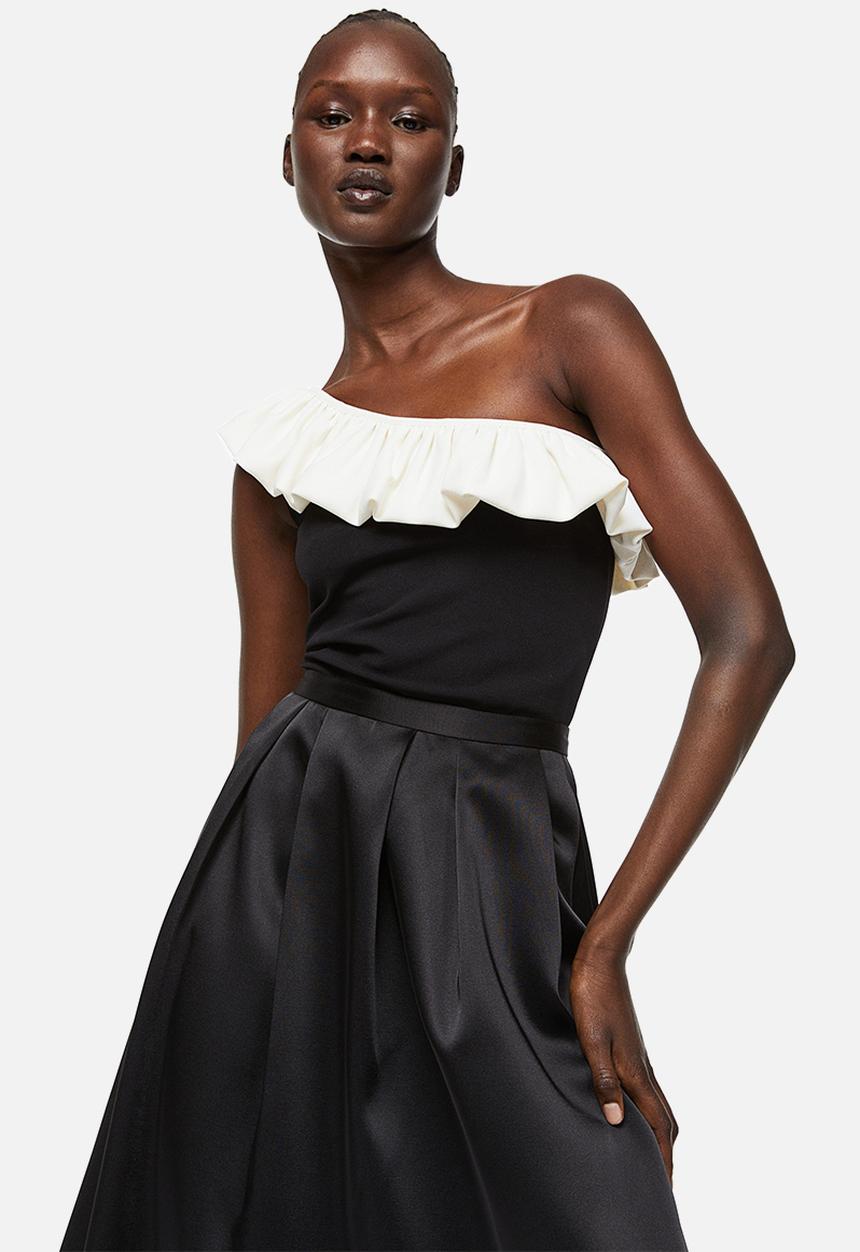H&M - Flounced one-shoulder top - black & white 