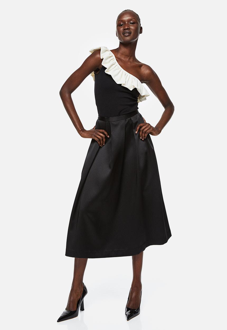 H&M - Flounced one-shoulder top - black & white 