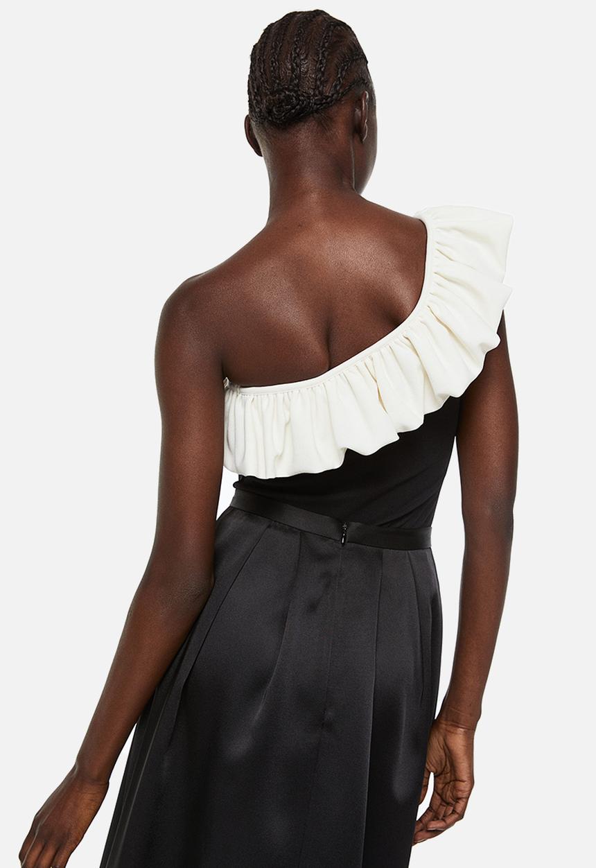 H&M - Flounced one-shoulder top - black & white 