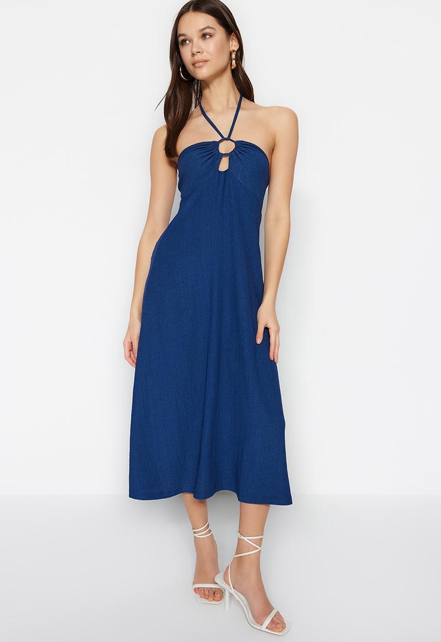 Trendyol - Tie up midi skater dress - navy