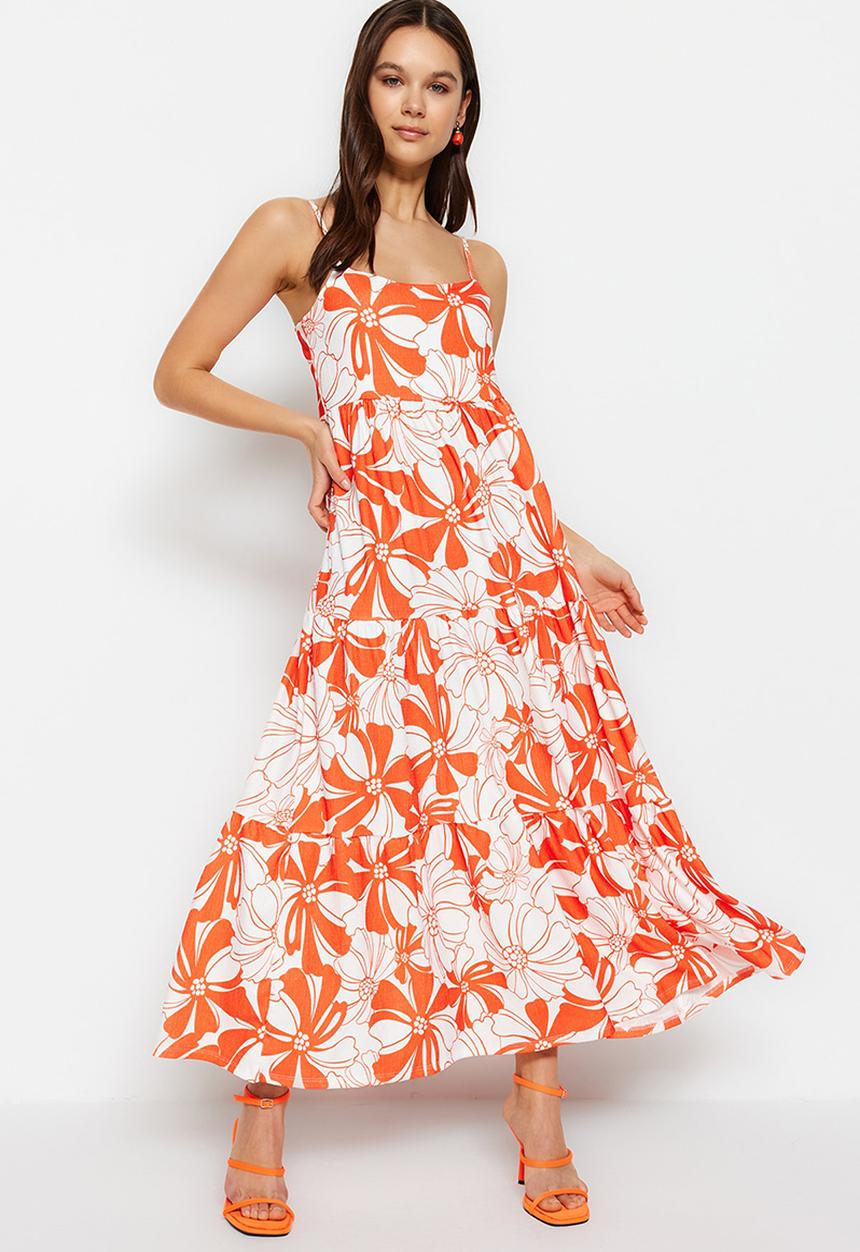 Trendyol - Floral tiered maxi dress - orange