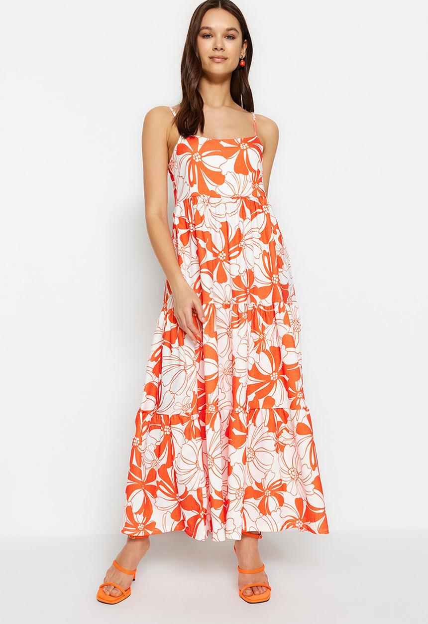 Trendyol - Floral tiered maxi dress - orange