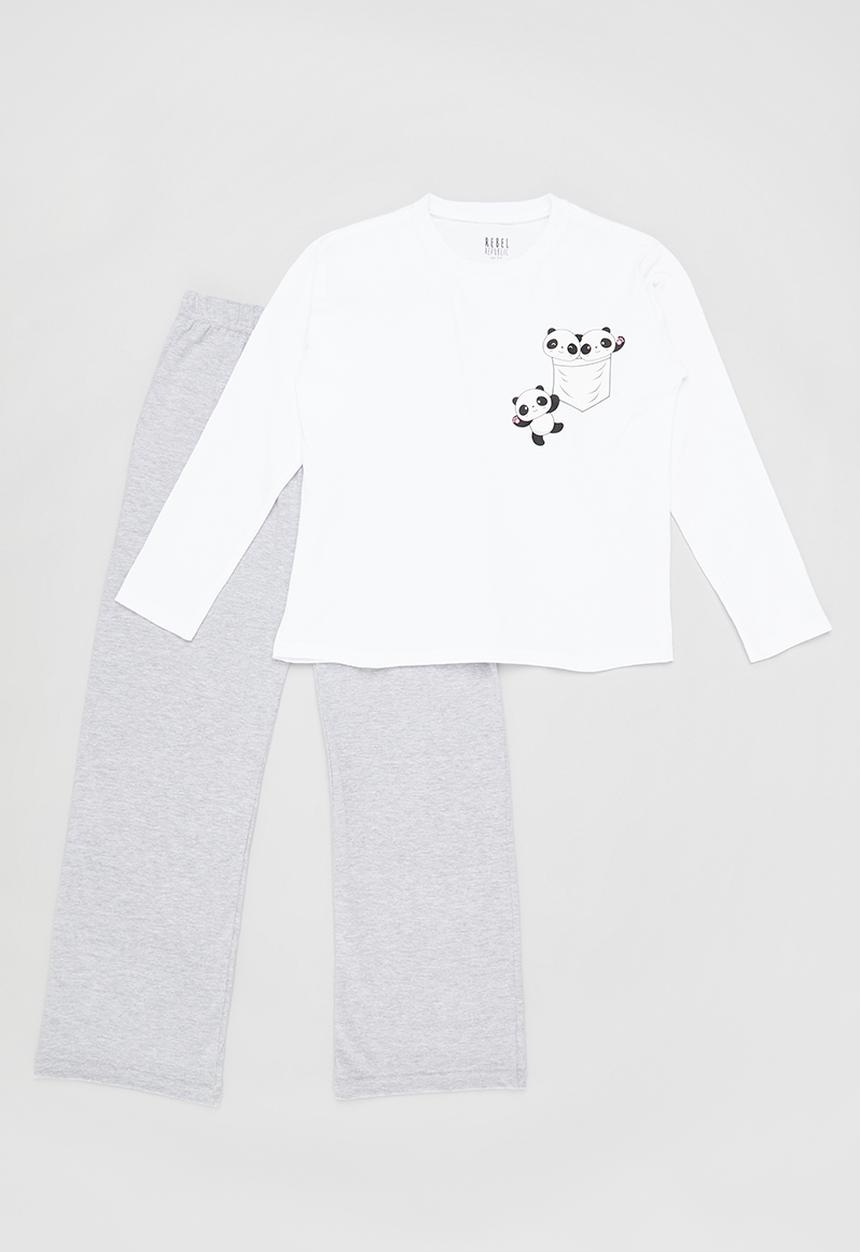 Rebel Republic - Girls pj set - white/grey stripe