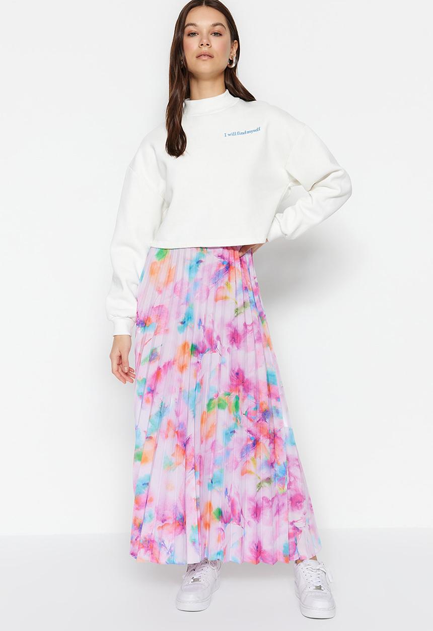 Trendyol - Modest print pleated skirt - lilac