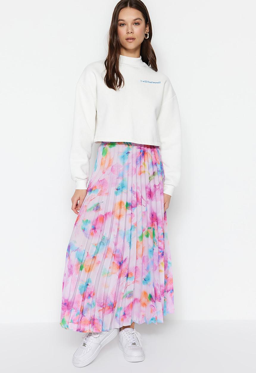 Trendyol - Modest print pleated skirt - lilac