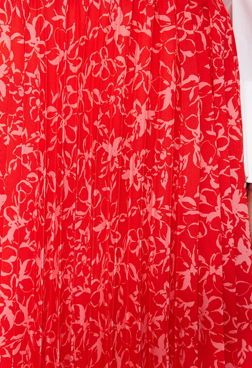 Trendyol - Modest print pleated skirt - red