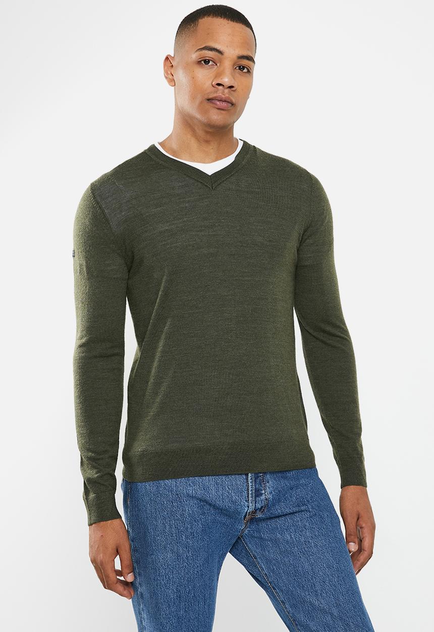 Superdry. - Merino vee neck - army khaki marl