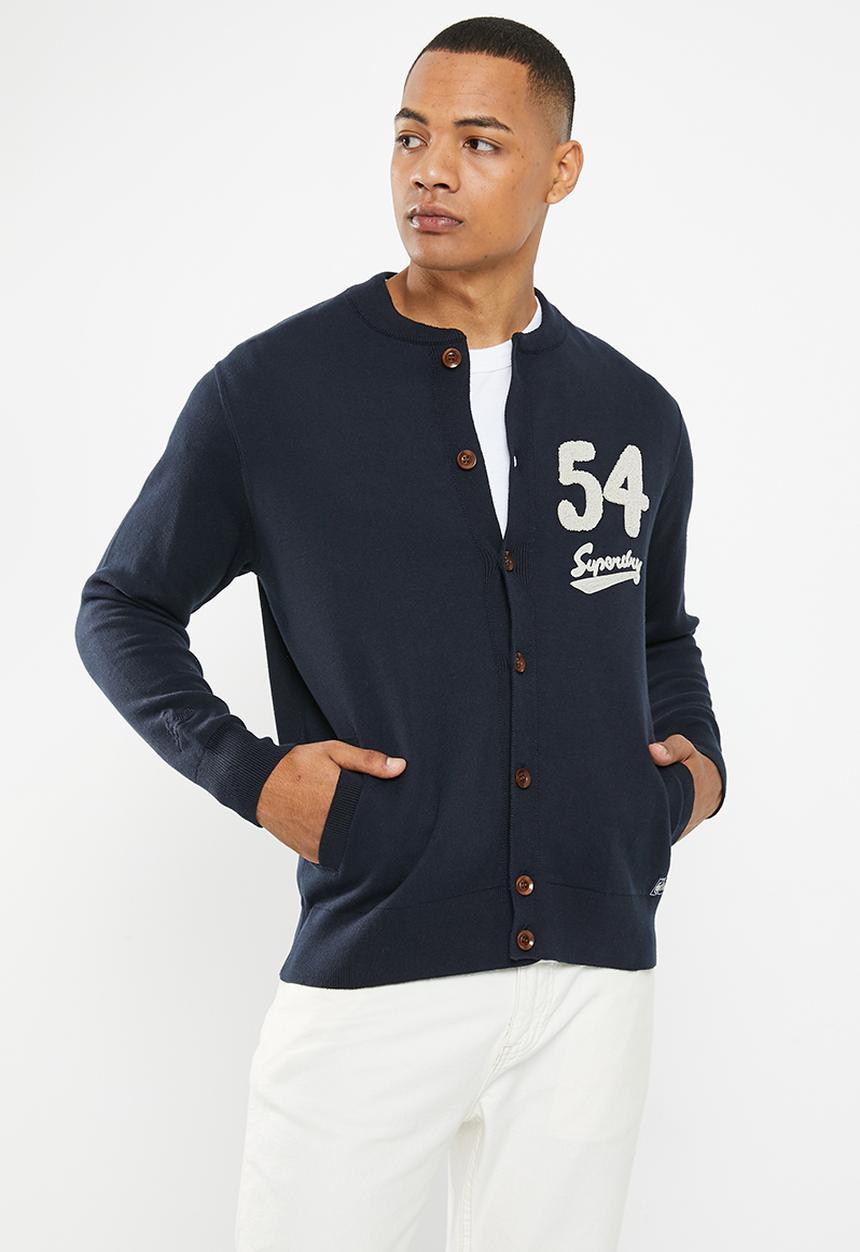 Superdry. - Vintage varsity cardigan - rich navy