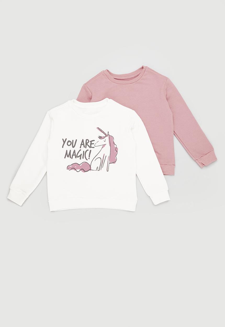 Superbalist - Girls 2 pack graphic sweat top - dusty pink/milk