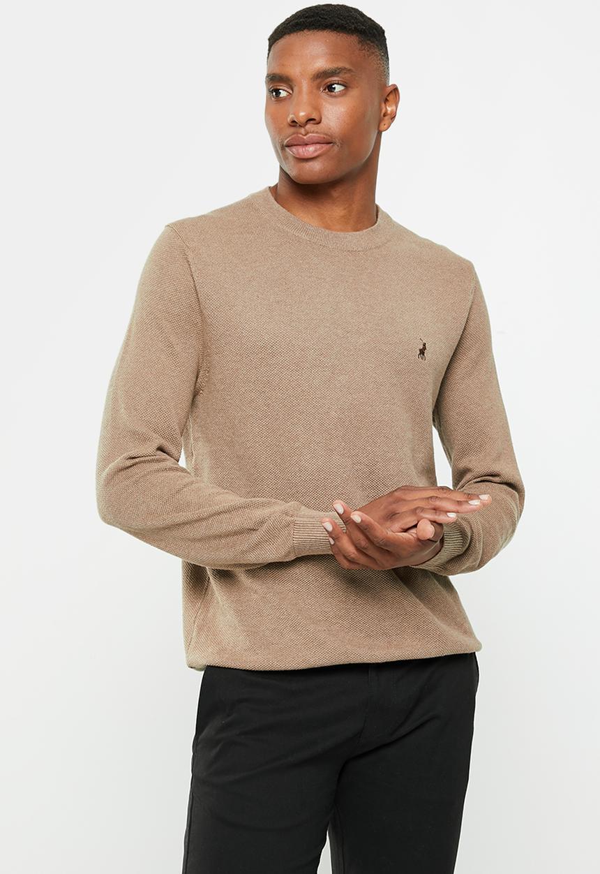 POLO - Mens textured crew knitwear - camel