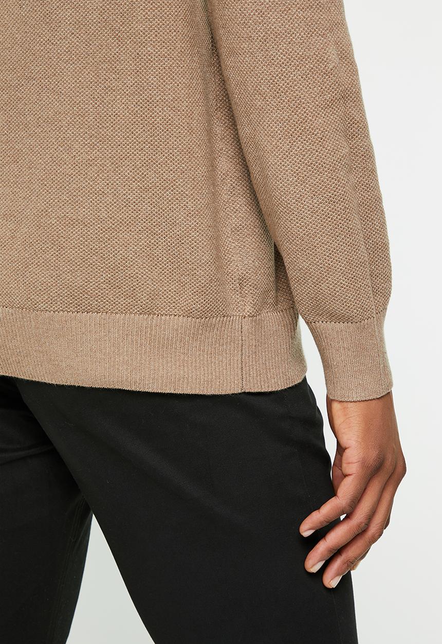 POLO - Mens textured crew knitwear - camel