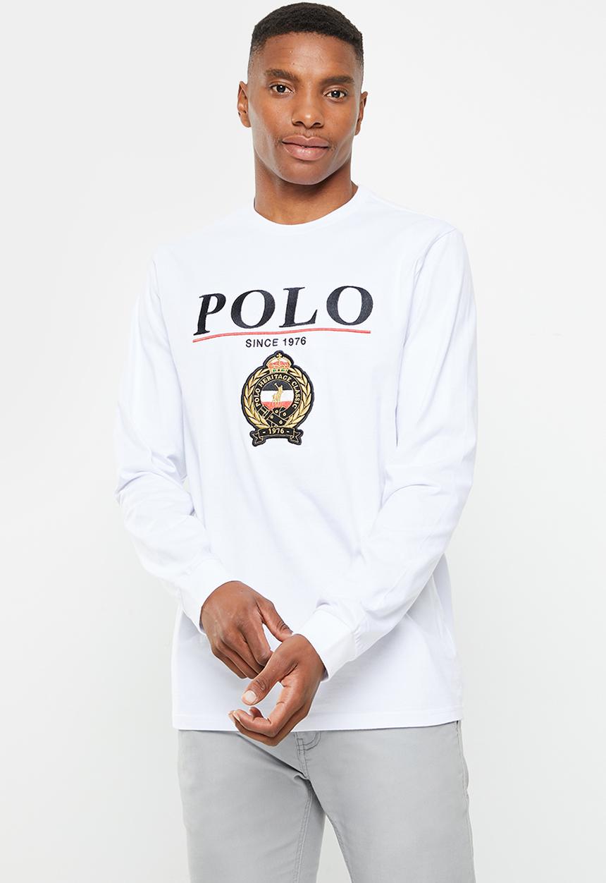 POLO - Mens crest logo long sleeve tee - white