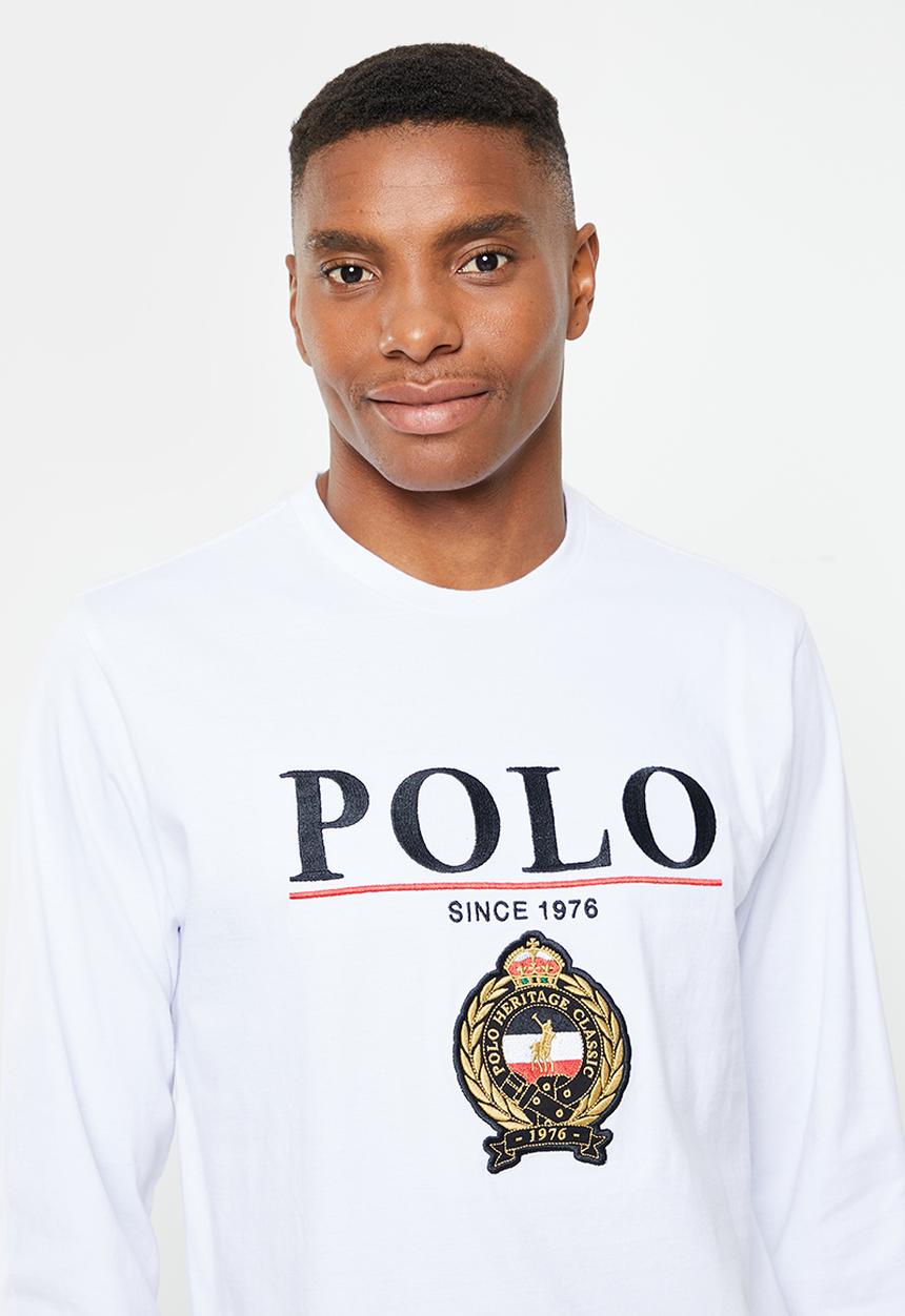 POLO - Mens crest logo long sleeve tee - white