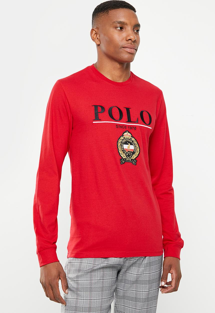 POLO - Mens crest logo long sleeve tee - red